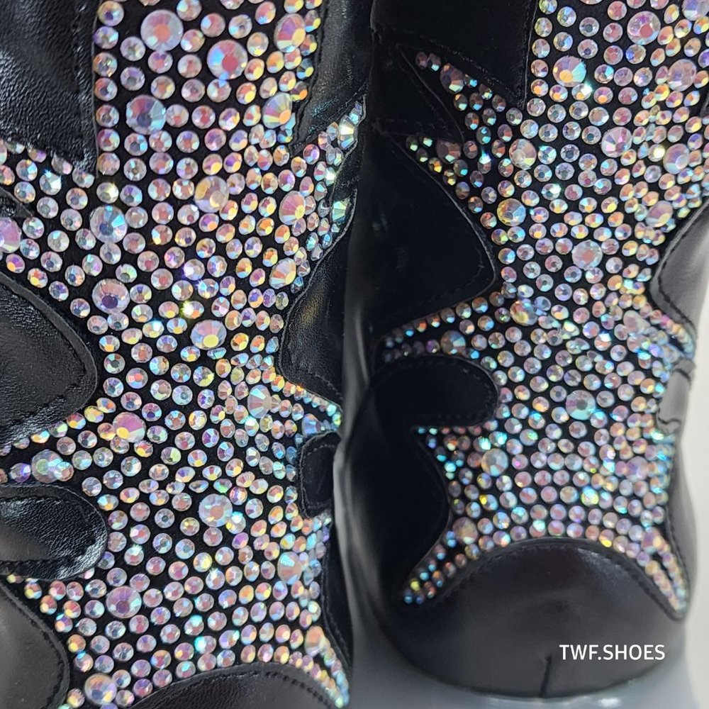 Aces Rhinestone Combat Boots Punk Goth Glam Shoes Last Ones - Picture 10 of 10